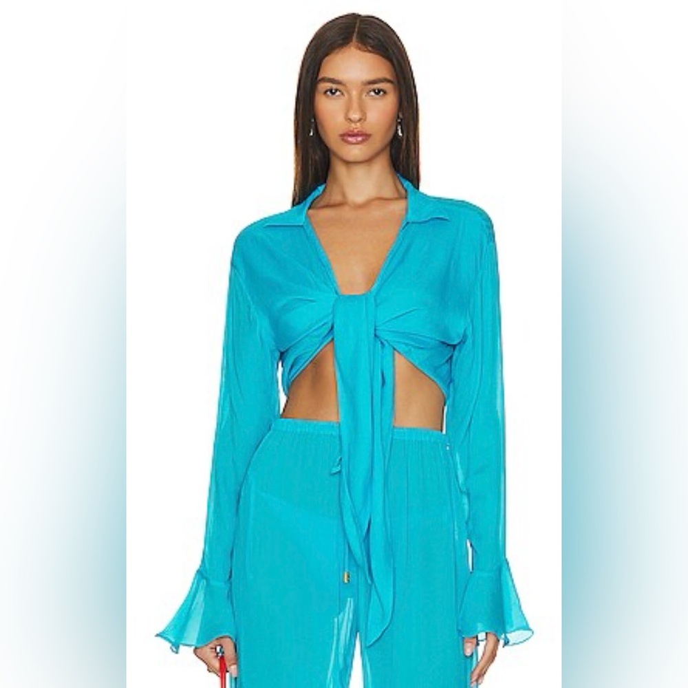 Cin Cin Aqua Luau Tie-Front Blouse